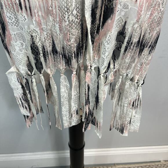 Chico's Travelers Collection Cardigan Coverup size 6 8/1 Pink Black Lace Fringe - Picture 7 of 8